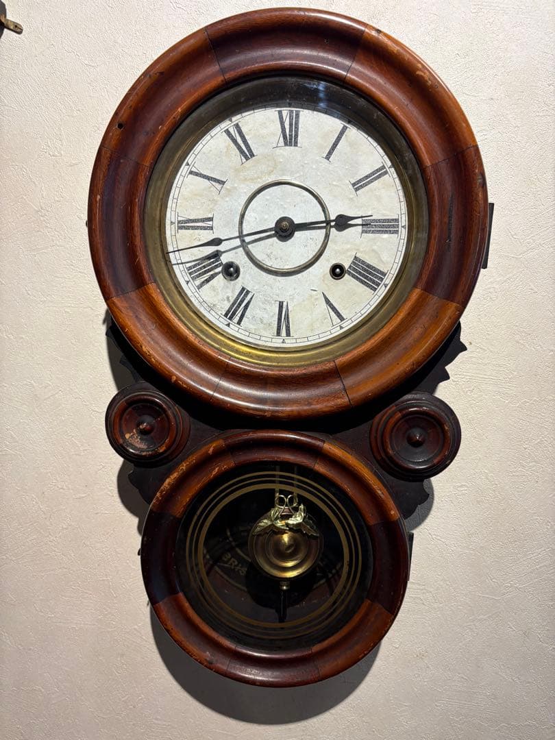 アメリカ製アンティーク寄せ木達磨時計