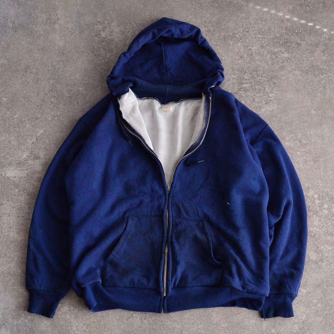 80s〜 USA製 XL ダブルフェイス ジップパーカー 襤褸 ネイビー - メルカリ