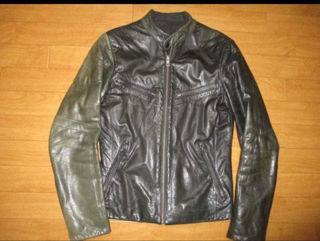 AX　アルマーニエクスチェンジ　２トーン　レザー　ライダースジャケット　SM