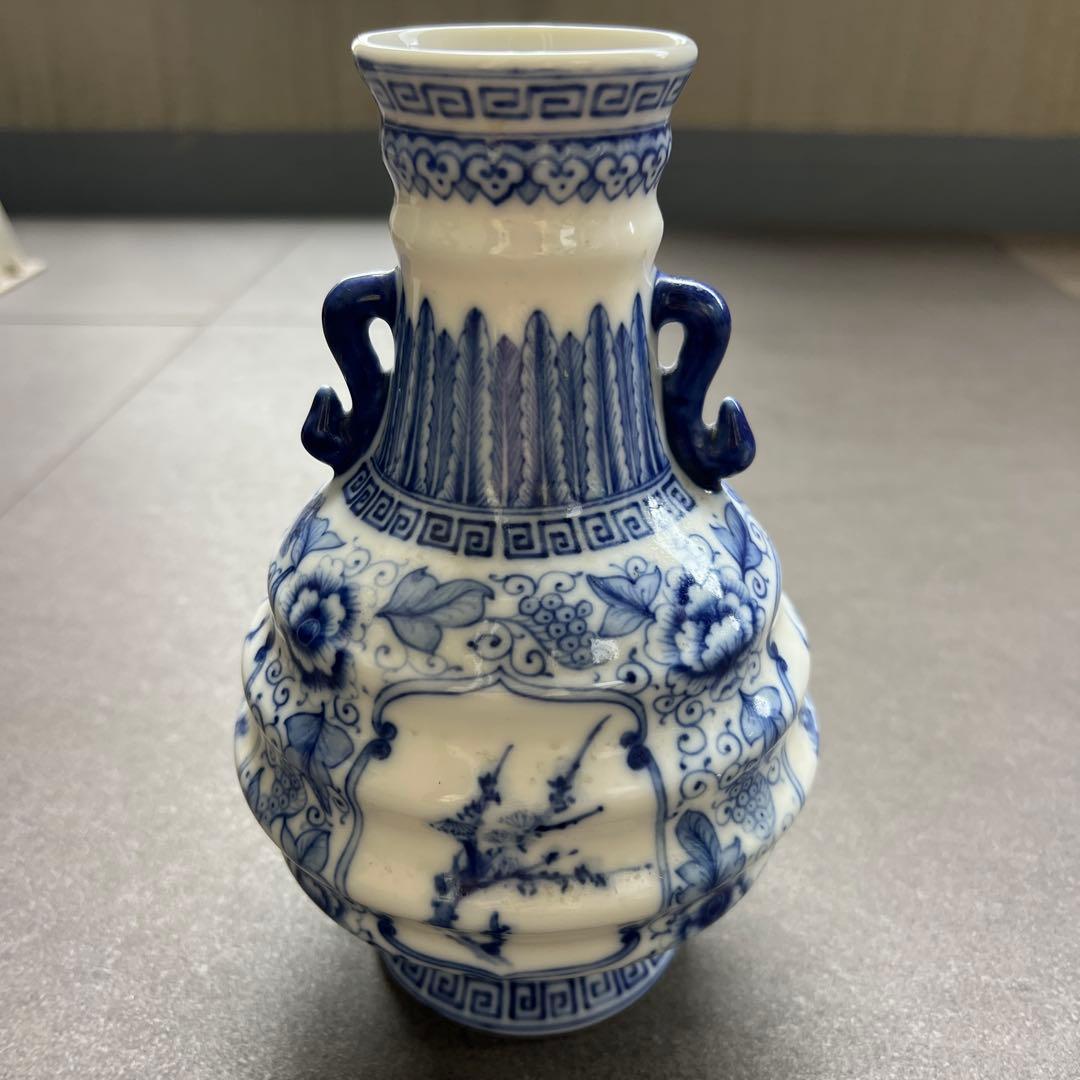 中国青花 染付 双耳瓶 花瓶 壺 陶磁器 古美術