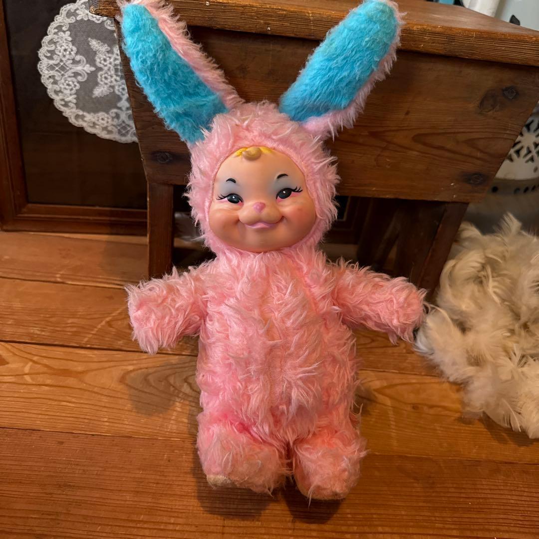 ラシュトン　バニー　うさぎ　ラバーフェイス　ビンテージ Vintage Rushton Style Chiltern Rubber Face Large Pink Bunny Plush