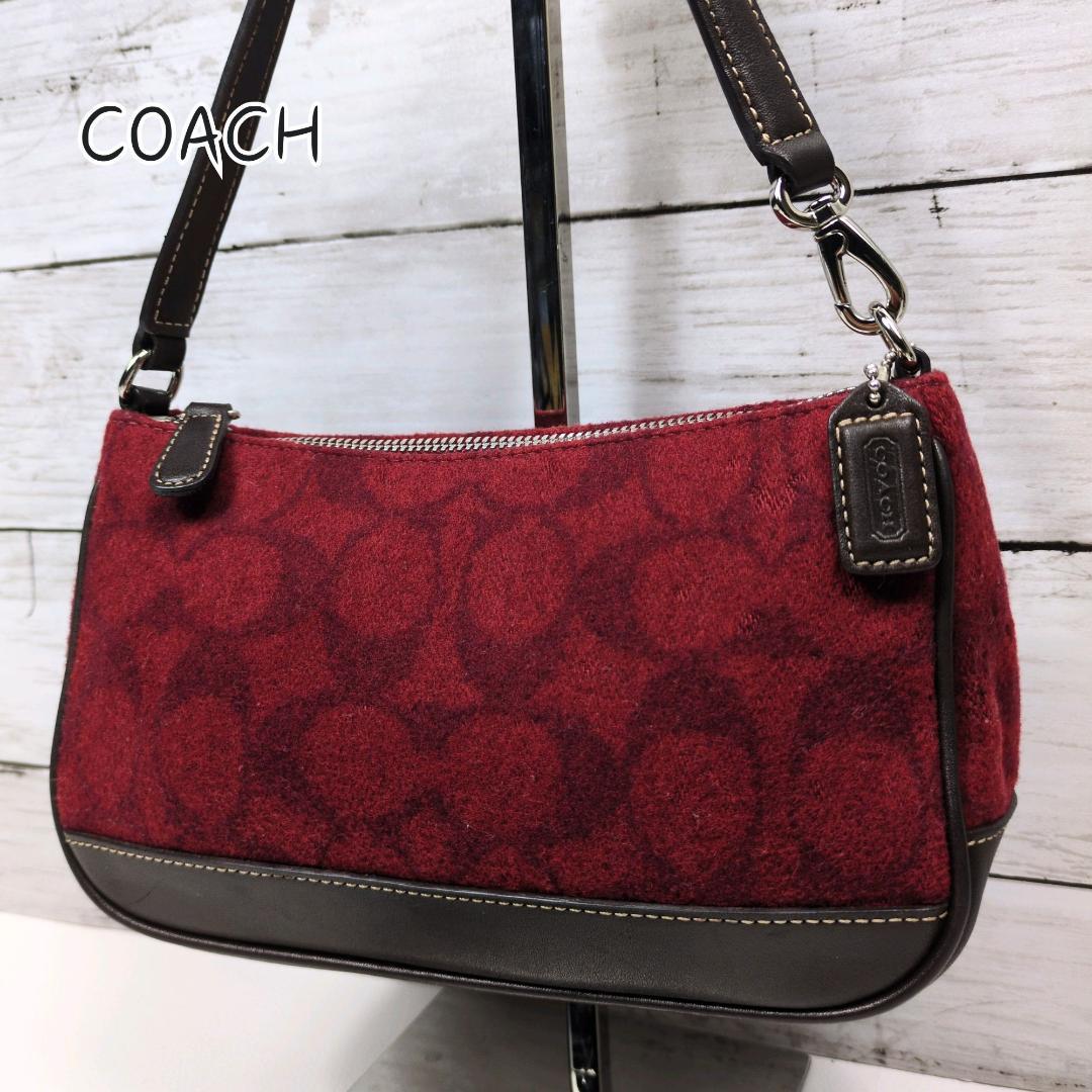 希少 COACH コーチ 7720 ワンハンド ハンドバッグ ポーチ ウール