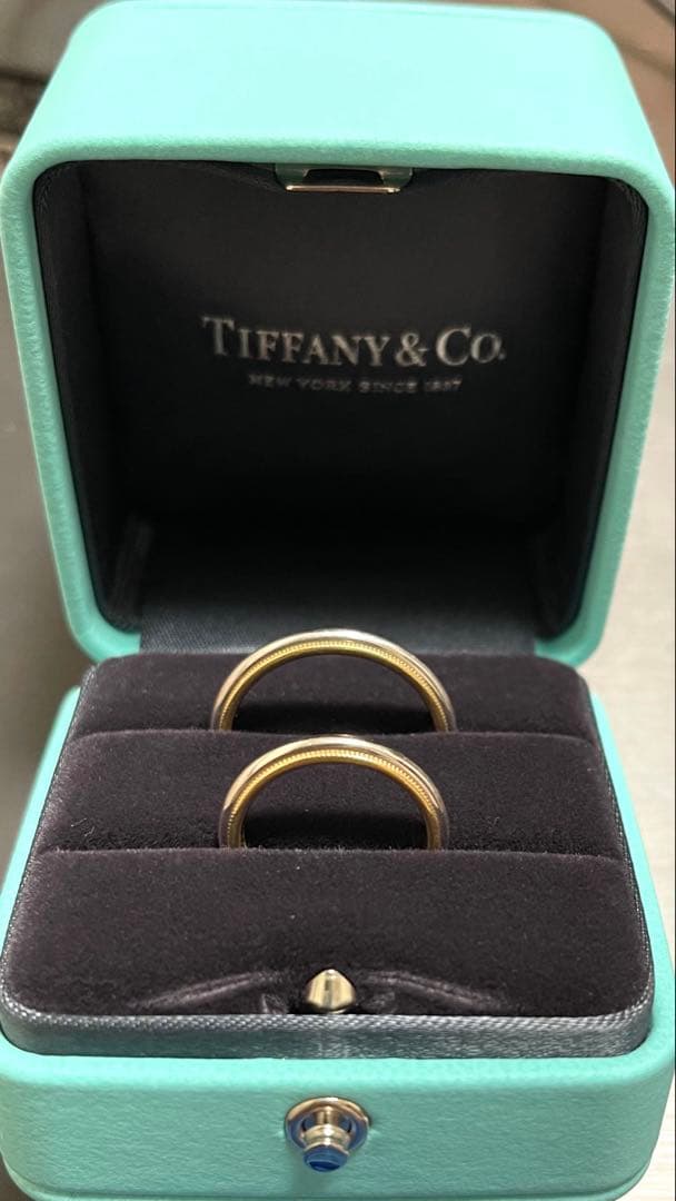 【バラ売り可能】Tiffanyミルグレインバンドリングイエローゴールド&プラチナ