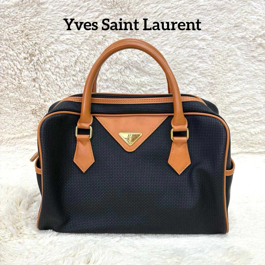 イブ・サンローラン ヴィンテージ ミニボストンバッグ レザー調 バイカラー