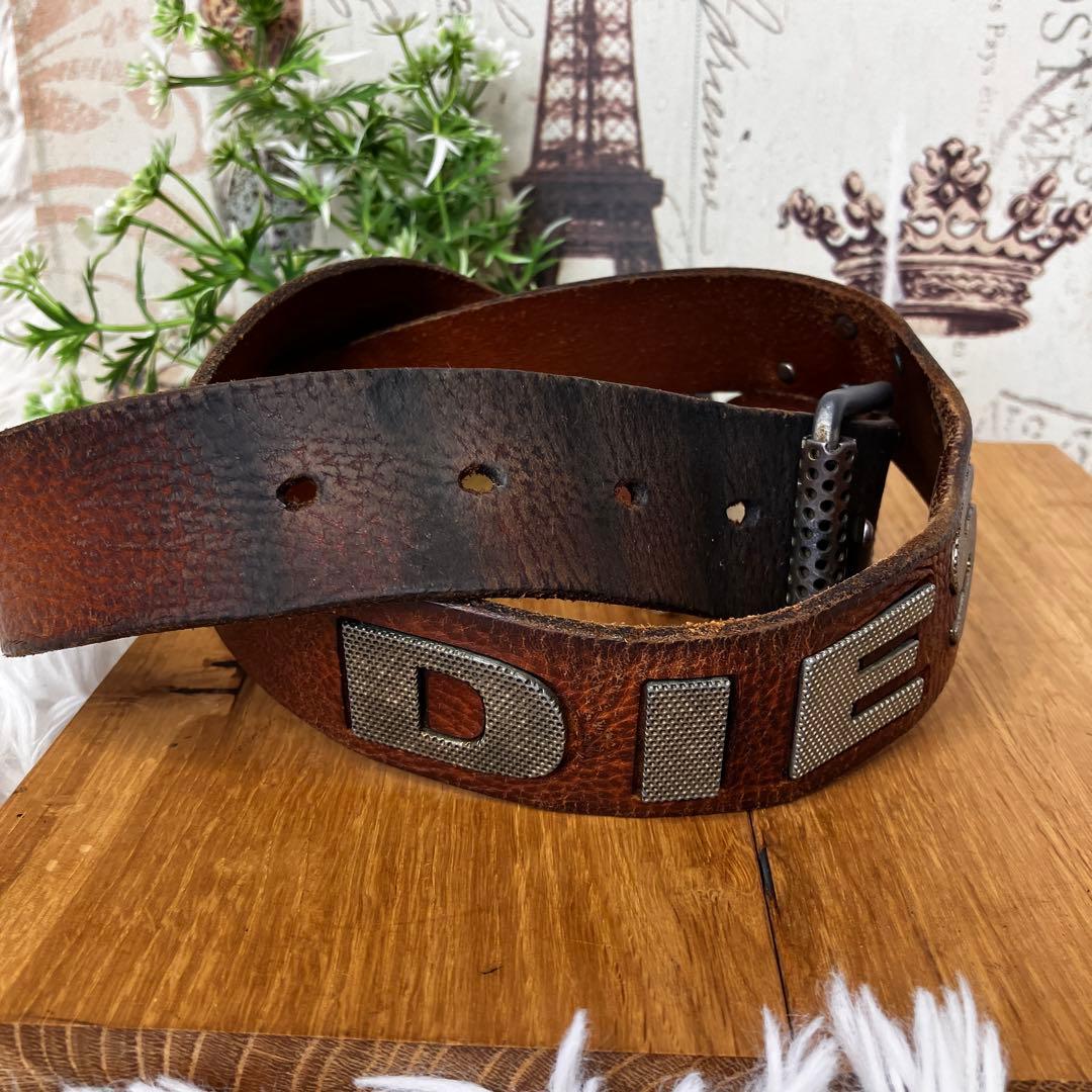 DIESEL ディーゼル レザー ベルト ブラウン メタルロゴ - メルカリ