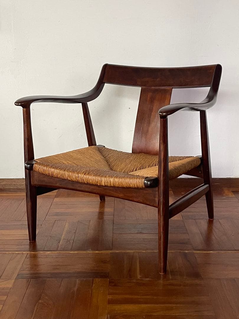 松本民芸 家具 77型 曲肘 ラッシ アーム チェア 1