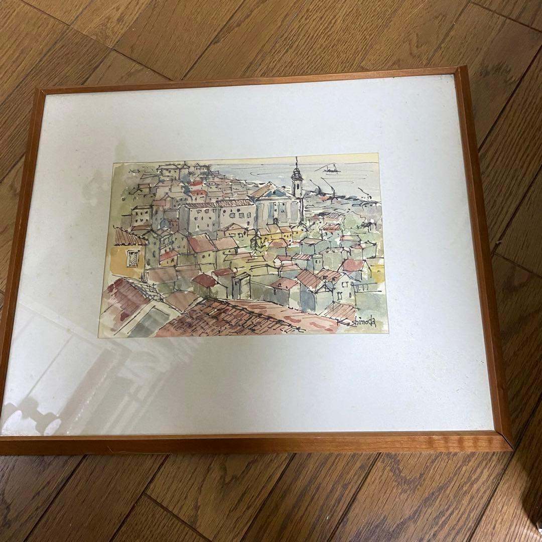 絵画　下田君三　リスボン港の見える丘