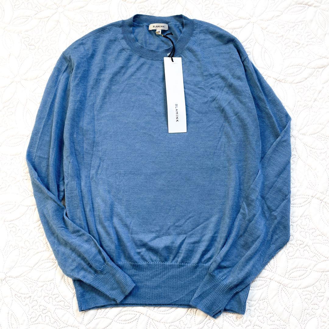 定価8万　新品未使用　ブラミンク　カシミヤ　シルク　ニットプルオーバー　36 青