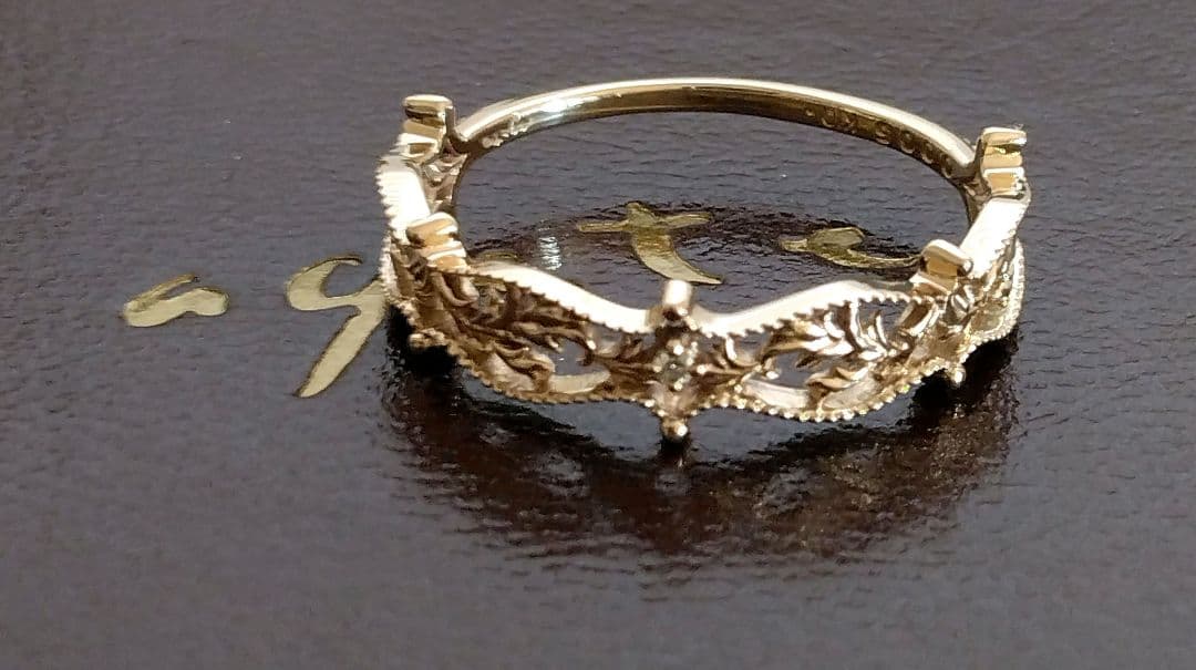 アガット K10 ダイヤモンド リング 13号 香草 リーフ 透かし 美品