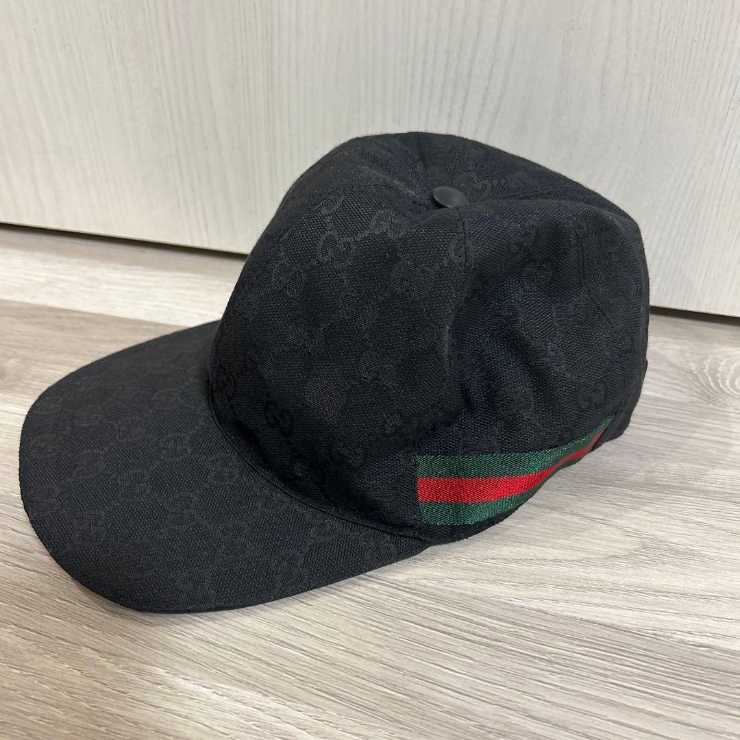 GUCCI GGキャンバス 帽子 キャップ 黒 M 58センチ 【最終値下げ】
