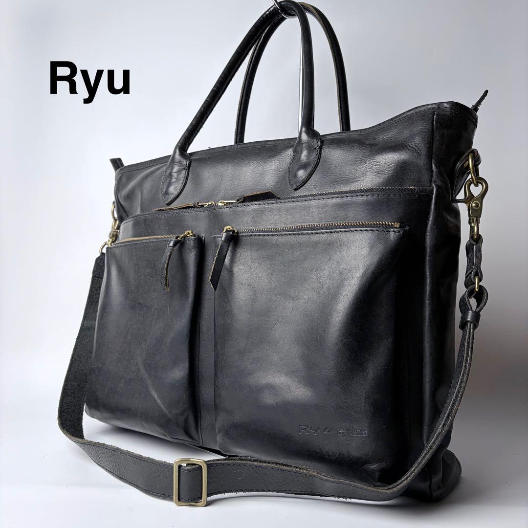 Ryu トートバッグ　ビジネス　2way A4　大容量　レザー　ブラック