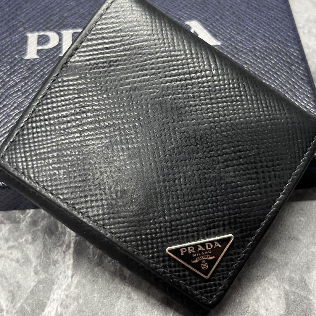 高級✨プラダ　ケース　三角ロゴ　型押し　レザー　サフィアーノ　黒
