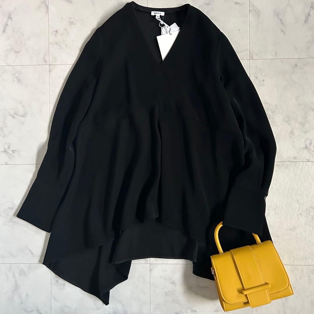 タグ付 エンフォルド ダブルサテンアシンメトリー ブラウス ブラック 38