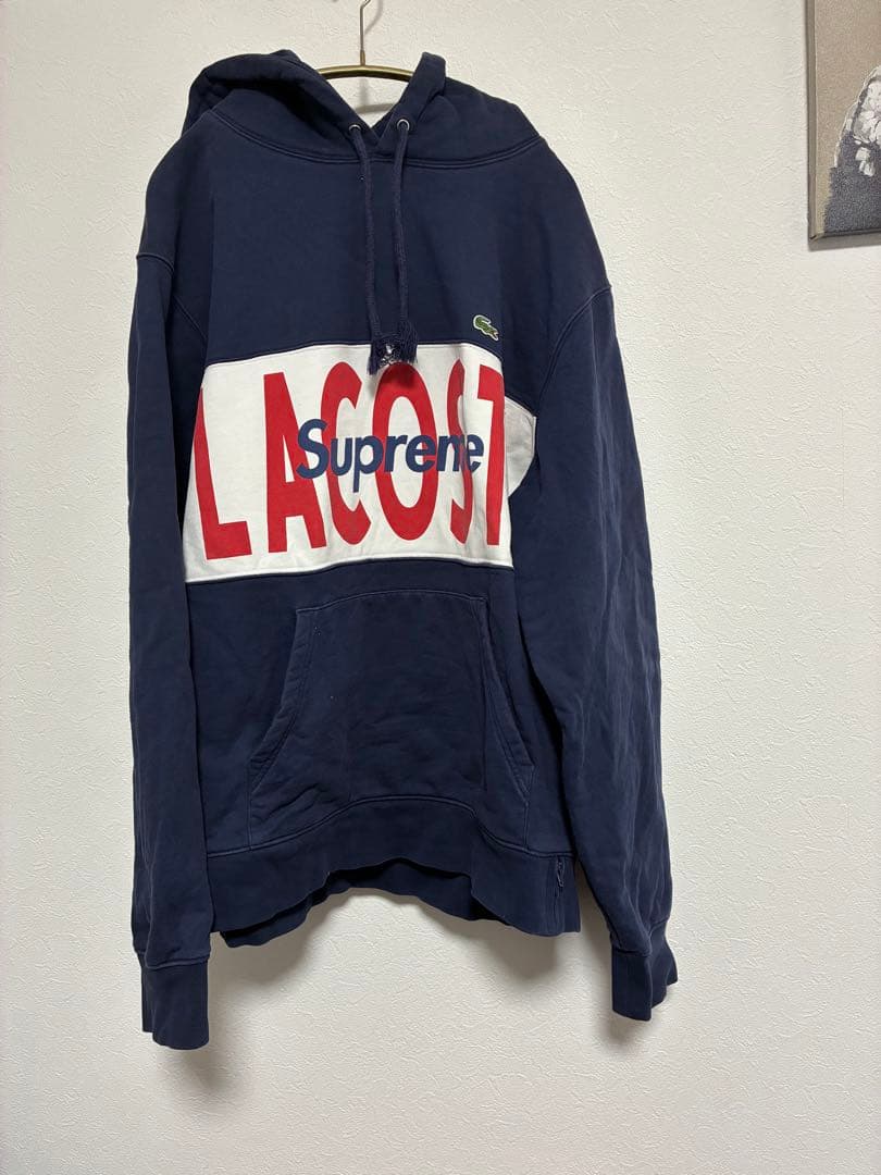 LACOSTE Supreme コラボ パーカー ネイビー