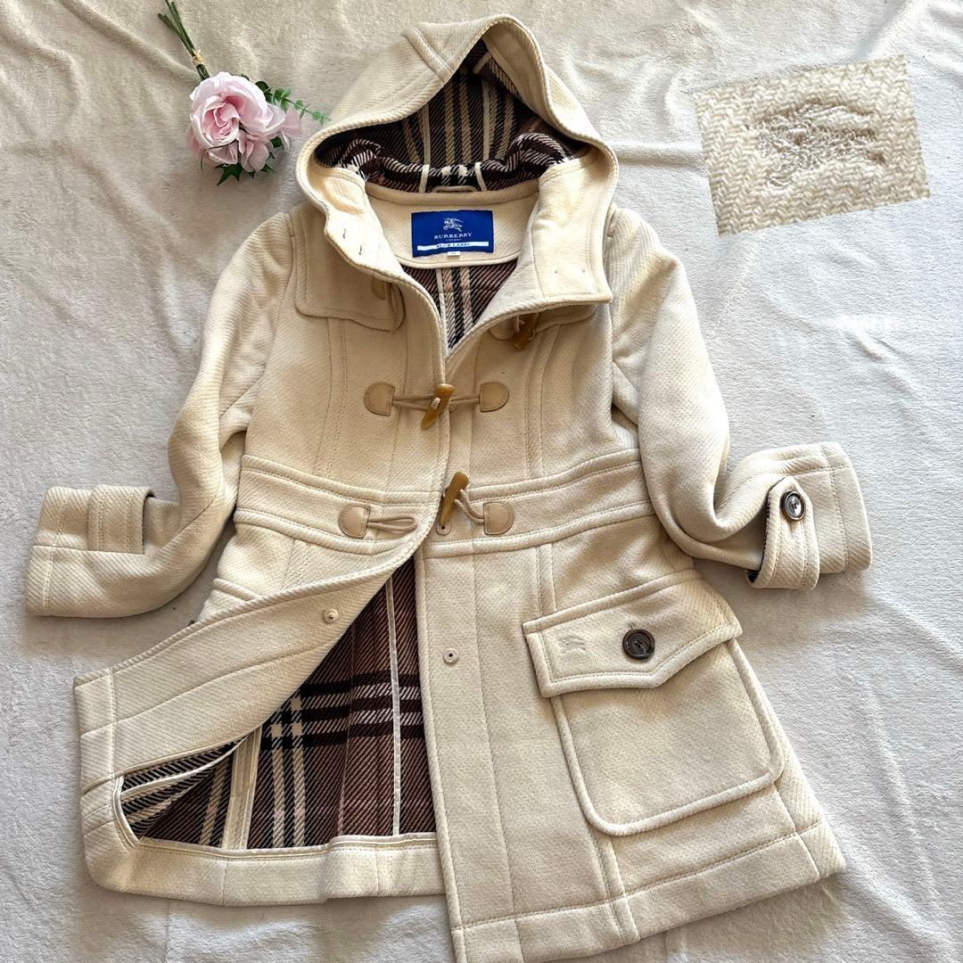 レア✨バーバリーブルーレーベル ダッフルコート ノバチェック フード ホワイト