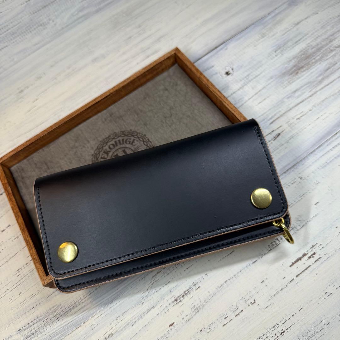 【トラッカーウォレット ロング 3層】 ブラック 姫路 ゴールド YKK