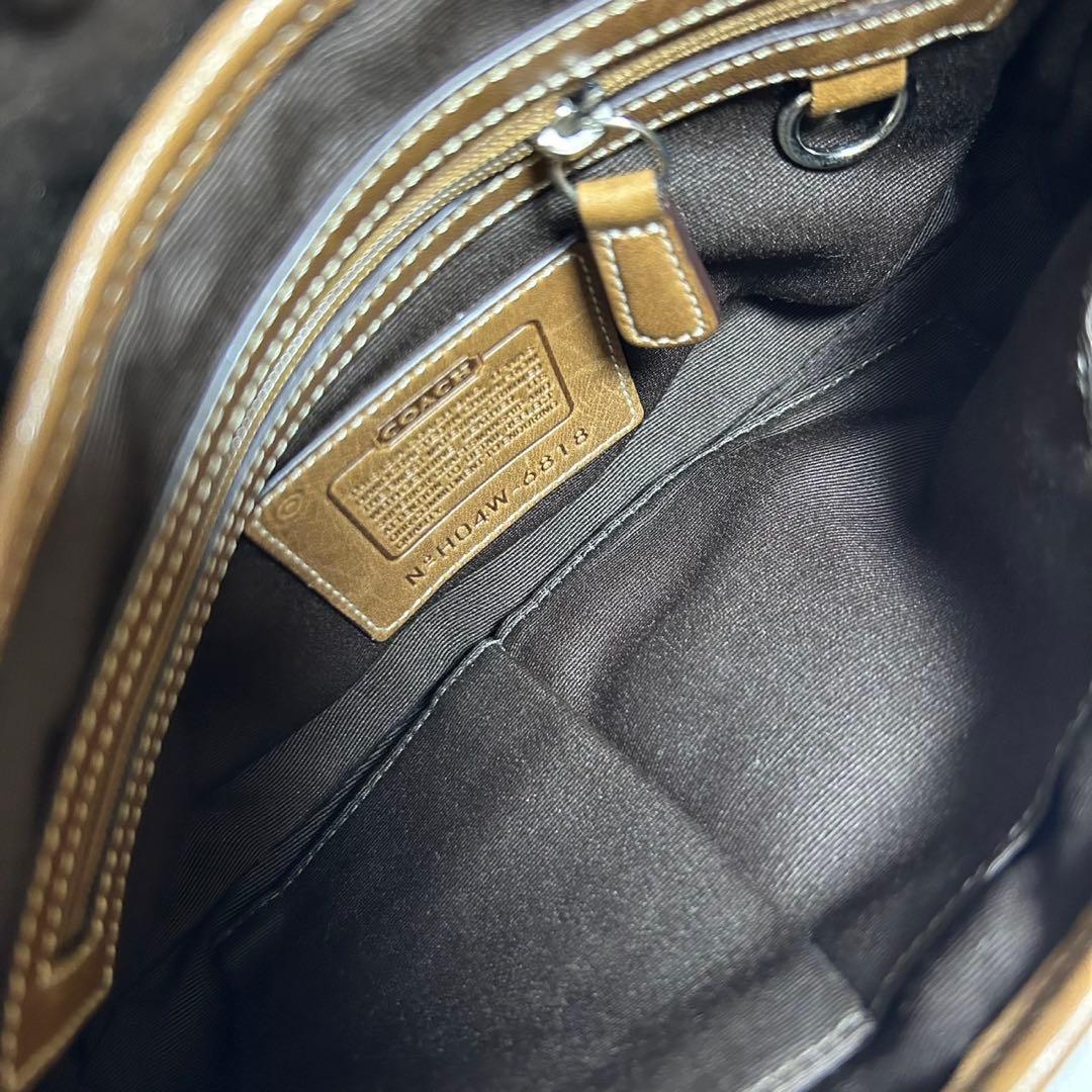 美品/保存袋付】コーチ 6818 シグネチャー ワンハンドバッグ 肩掛け 茶