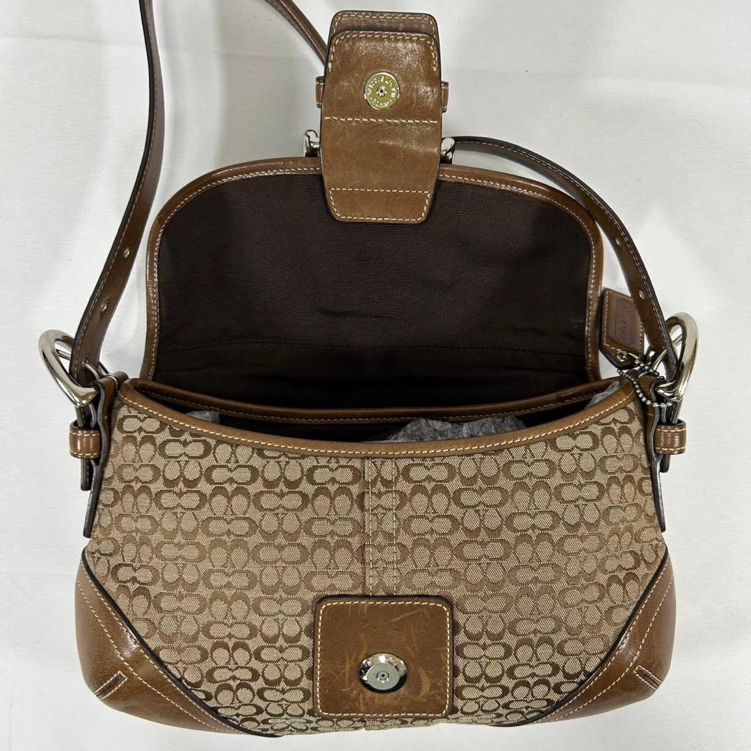 美品/保存袋付】コーチ 6818 シグネチャー ワンハンドバッグ 肩掛け 茶