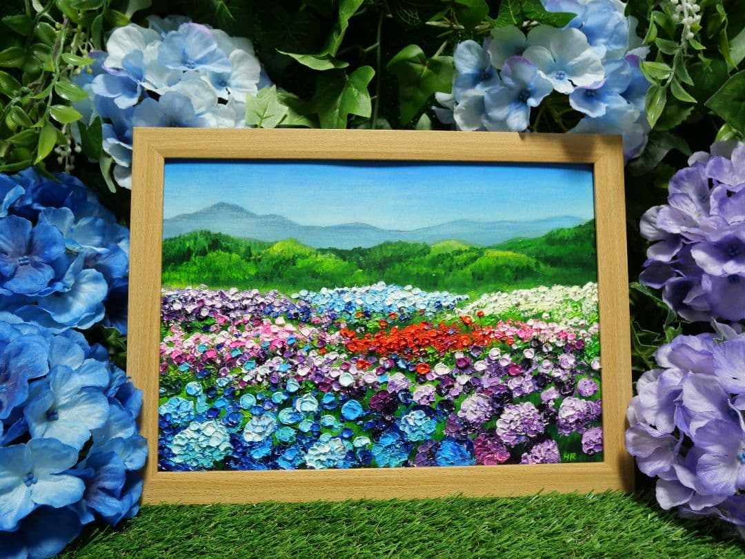 油絵 絵画 【アジサイの丘】