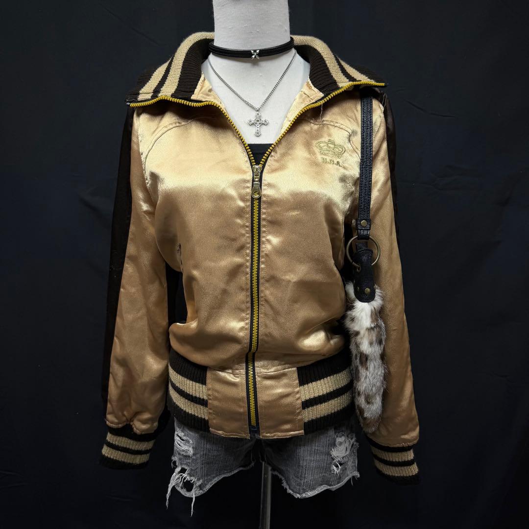 平成ギャル y2k グランジ ジップアップ スカジャン ラメ 短丈 英字