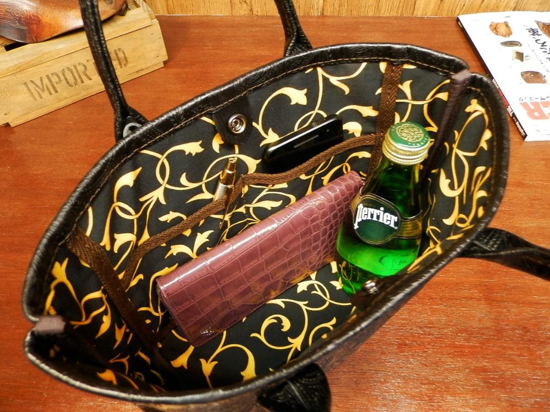 ☆Sサイズ☆ゴージャスな唐草裏地＆ブラックペイズリー柄レザーの