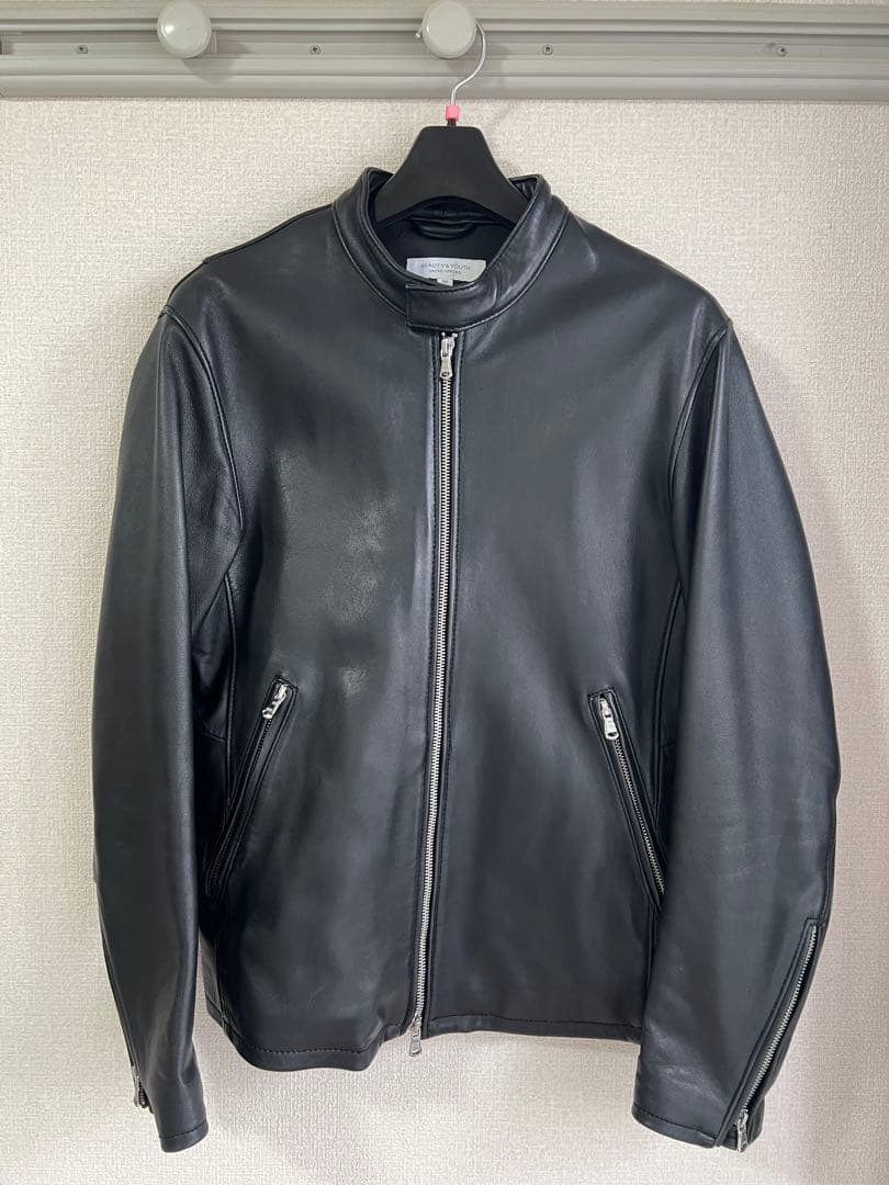 BEAUTY&YOUTH レザー シングルライダース M ブラック 羊革 BEAUTY＆YOUTH UNITED ARROWS 革ジャン ライダース シープレザー