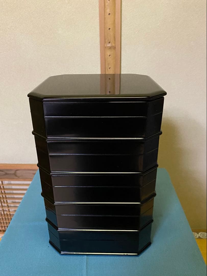 【本日限定】茶道具/縁高重 木製 黒 新塗 5段