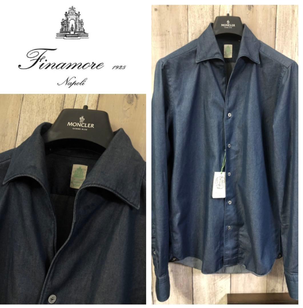 新作 フィナモレ MANUEL ワンピースカラー インディゴ デニムシャツ 38