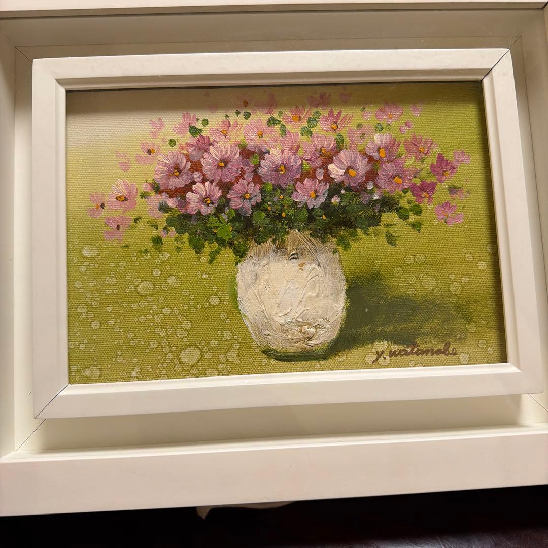 Y. Watanabe 油彩画 花瓶の花 SMサイズ