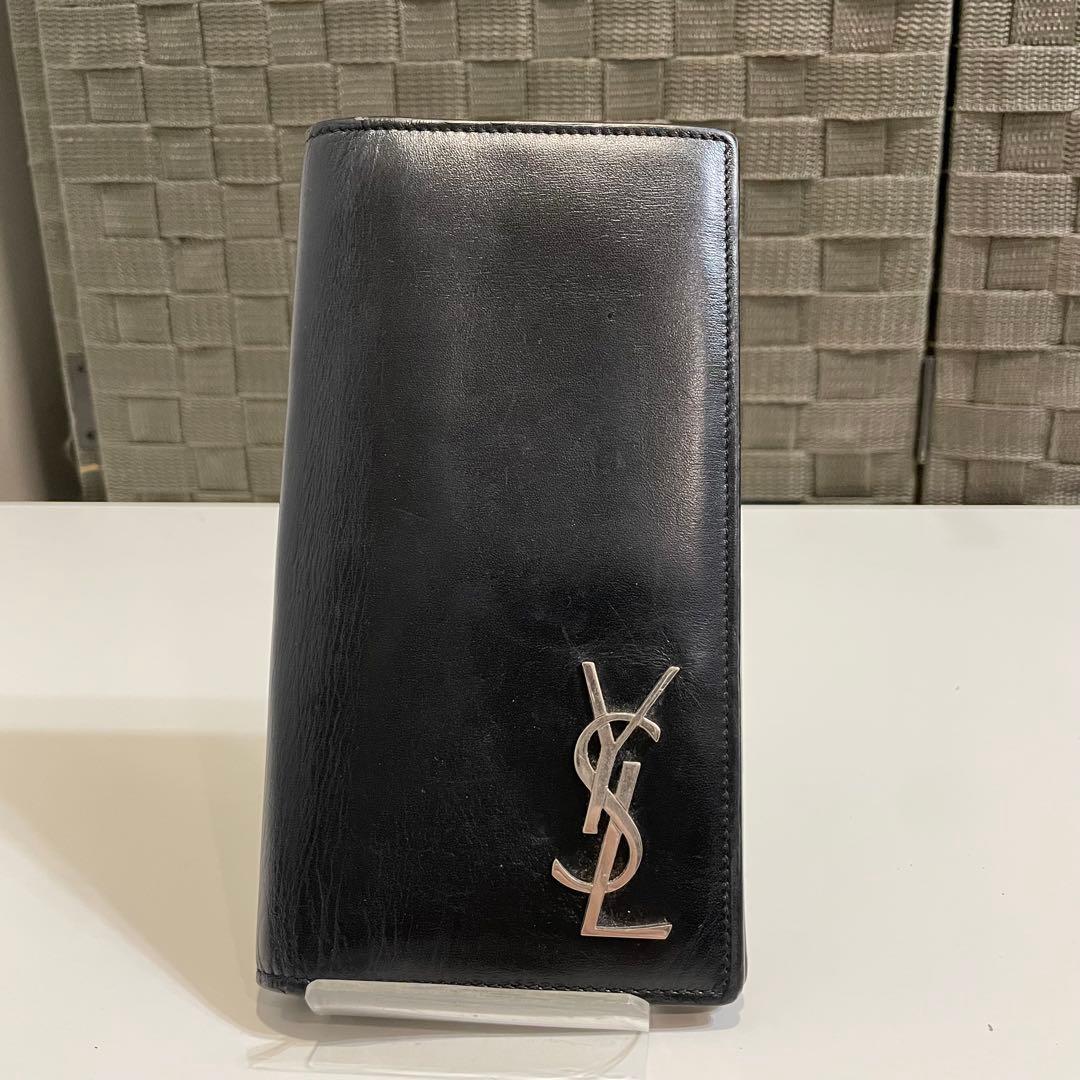 購*す様 SAINT LAURENT YSL 黒 長財布 シルバーロゴ付き