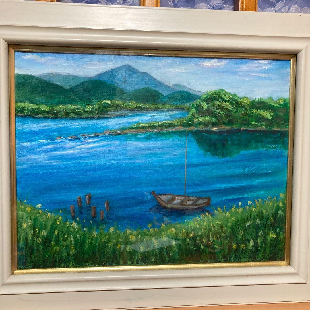 油絵風景画山と川