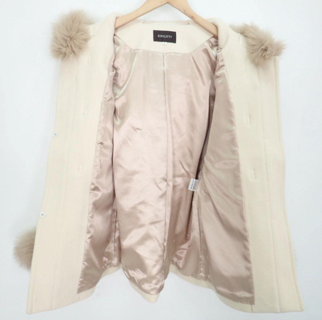 定価7万 JUSGLITTY♡フォックスファー付カシミヤ混ビットダッフル