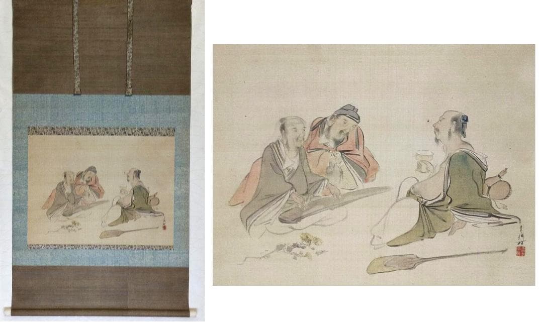 ♥とても古い　掛軸　【義方】　人物画　掛け軸　骨董　古玩　中国