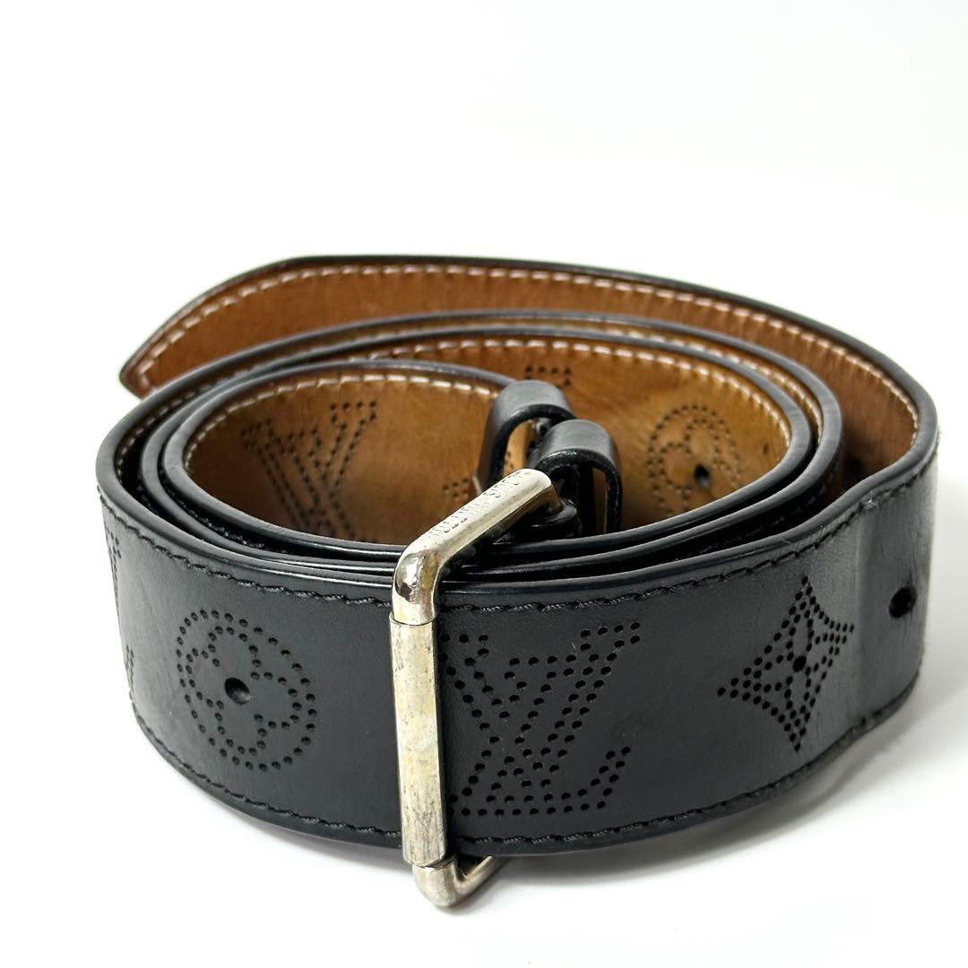 LOUIS VUITTON マヒナ パンチング レザー ベルト 黒M69319