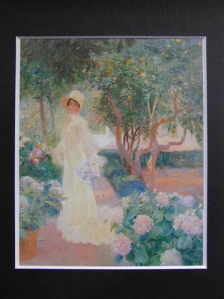 ホセ・ベンリューレ・ヒル、庭に立つ娘マリーア、新品額装付、画集画、状態良好