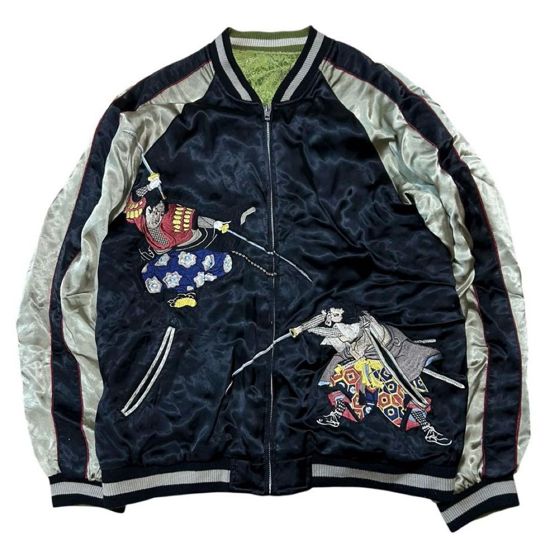 【名作】花旅楽団 龍 ✕ 武士・武者絵リバーシブル 刺繍 総柄スカジャン