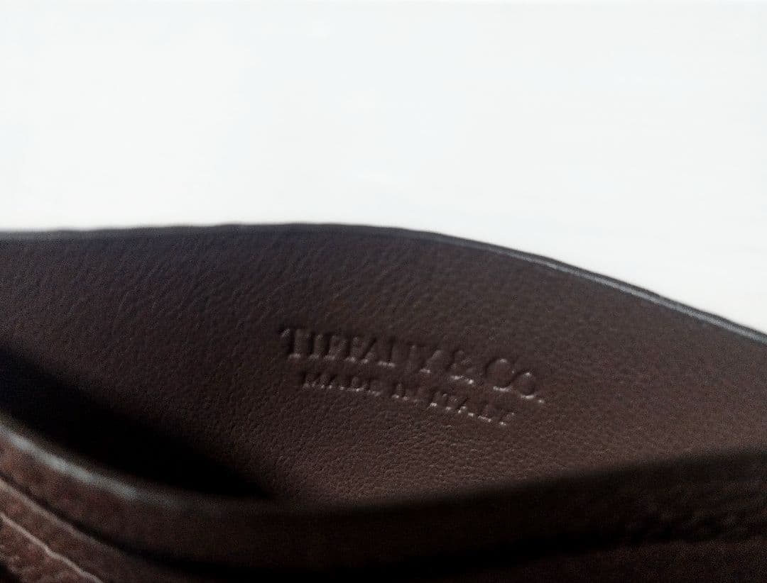 極美品 ティファニー ウェーブエンボス レザー カードケース 茶 箱無し