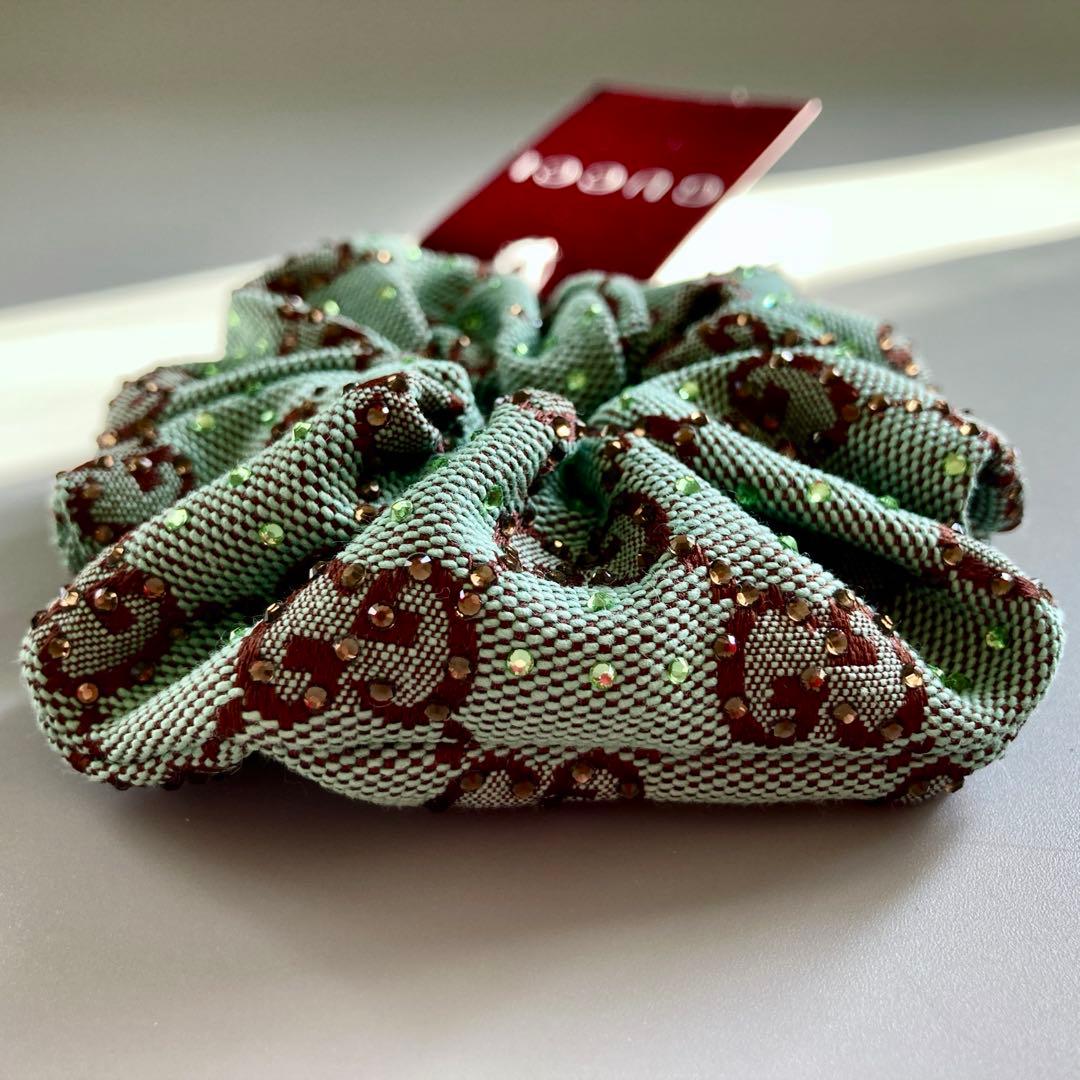 希少 新品 未使用 GUCCI グッチ シュシュ ヘアゴム GG ラインストーン