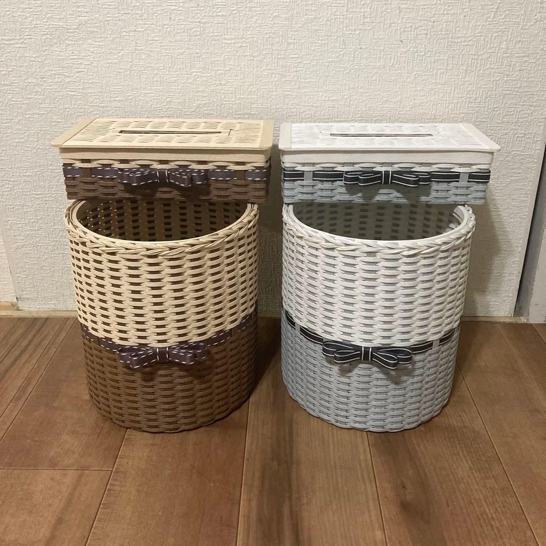 minoriページ　エコクラフト　クラフトバンド　ゴミ箱とティッシュケース