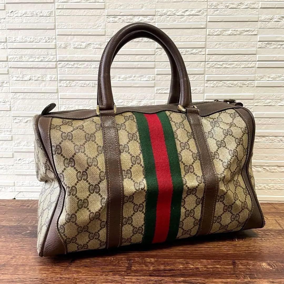 グッチ GGスプリーム PVC レザー オールド シェリー ボストン バッグ