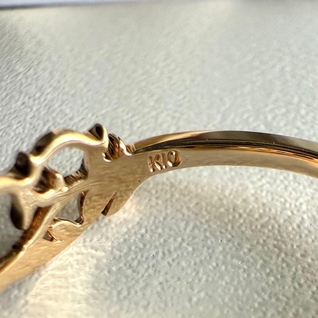 agete アガット K10 オリーブ モチーフ リング 指輪 透かし レース