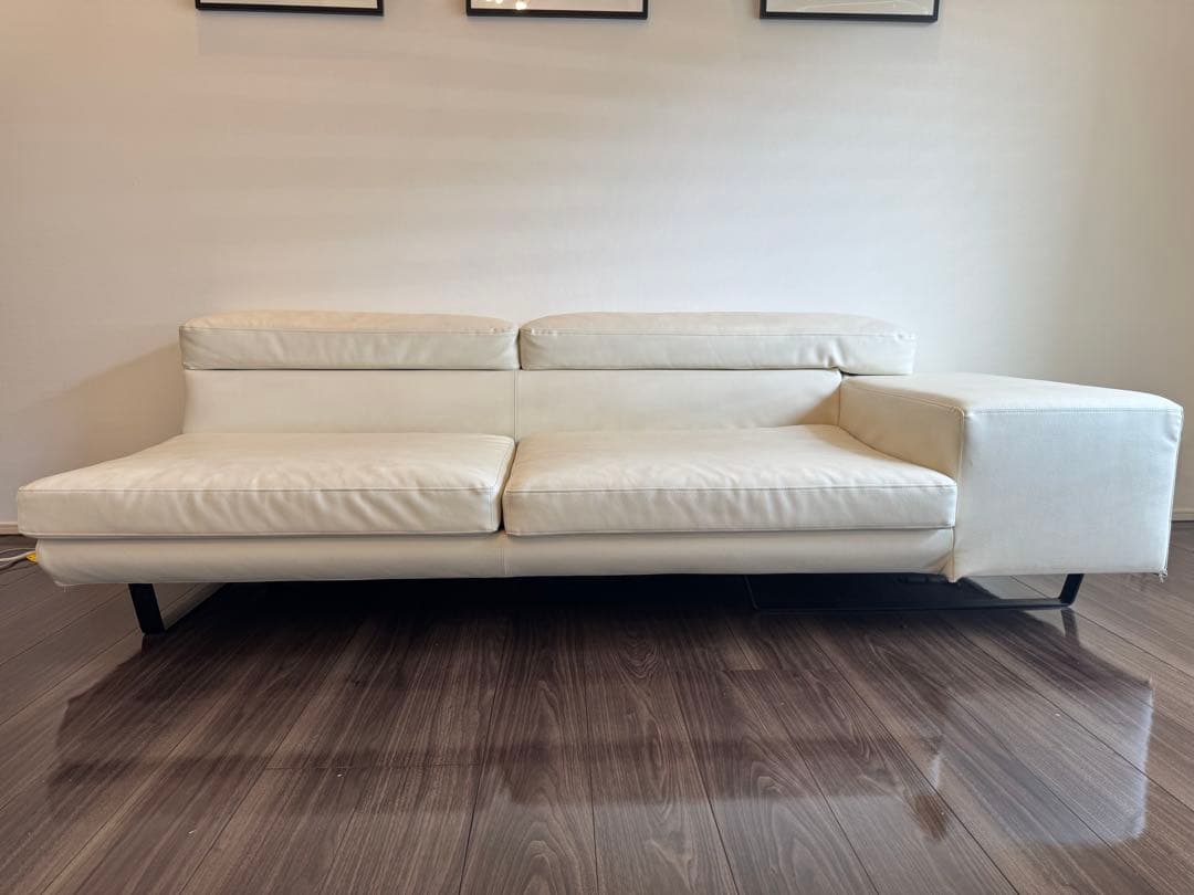 ホワイト ソファ&オットマン 本革 ソファ セット レザーソファー 2人用 1人用 脚置き オットマン