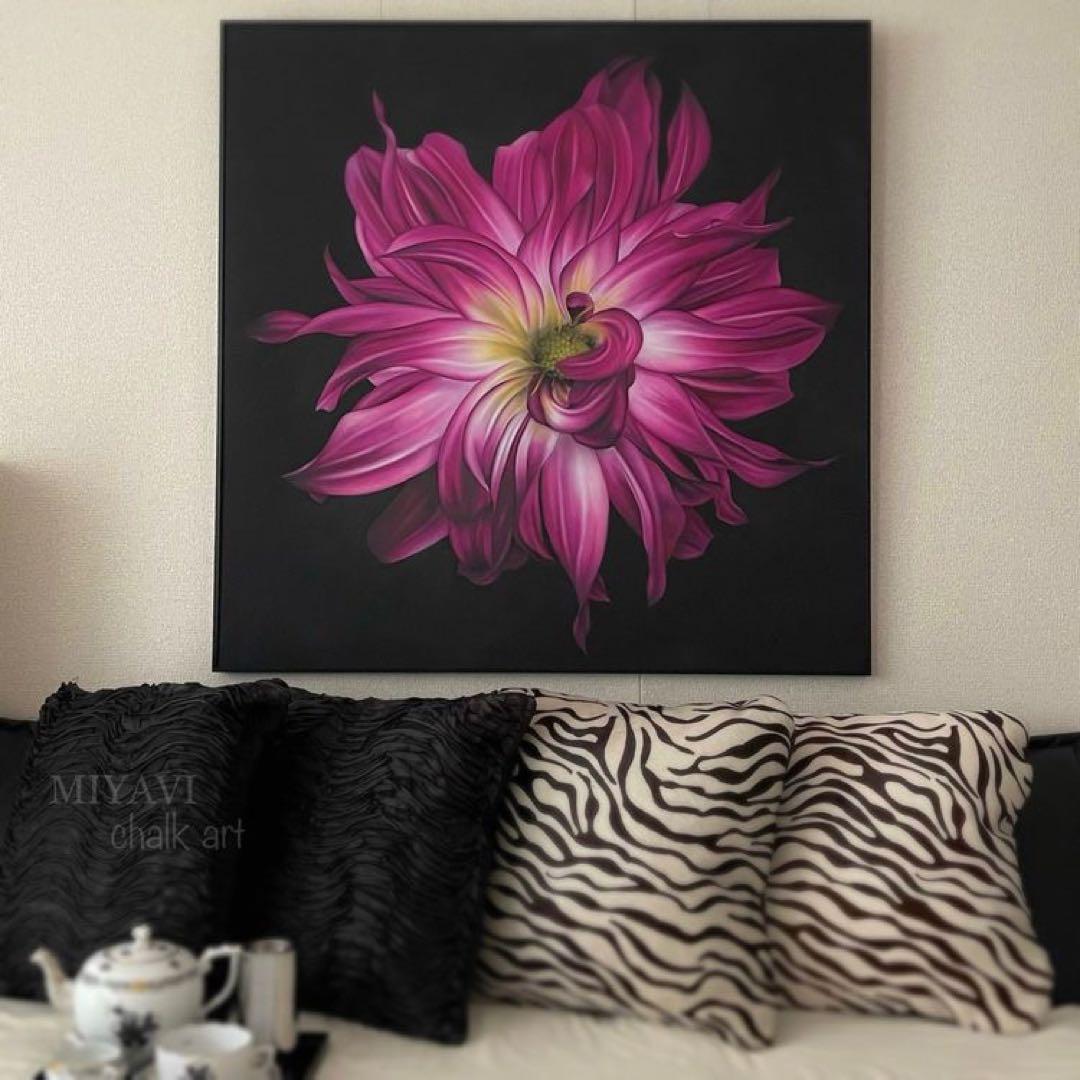 花の絵　絵画　大型　オイルパステル アートパネル モダン