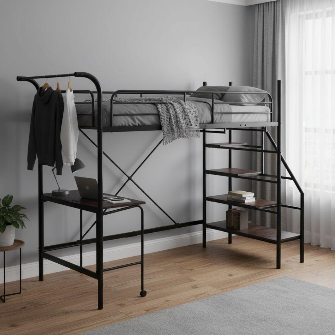 システムベット ロフトベッド シングル デスク付き コンセント付き 収納付き