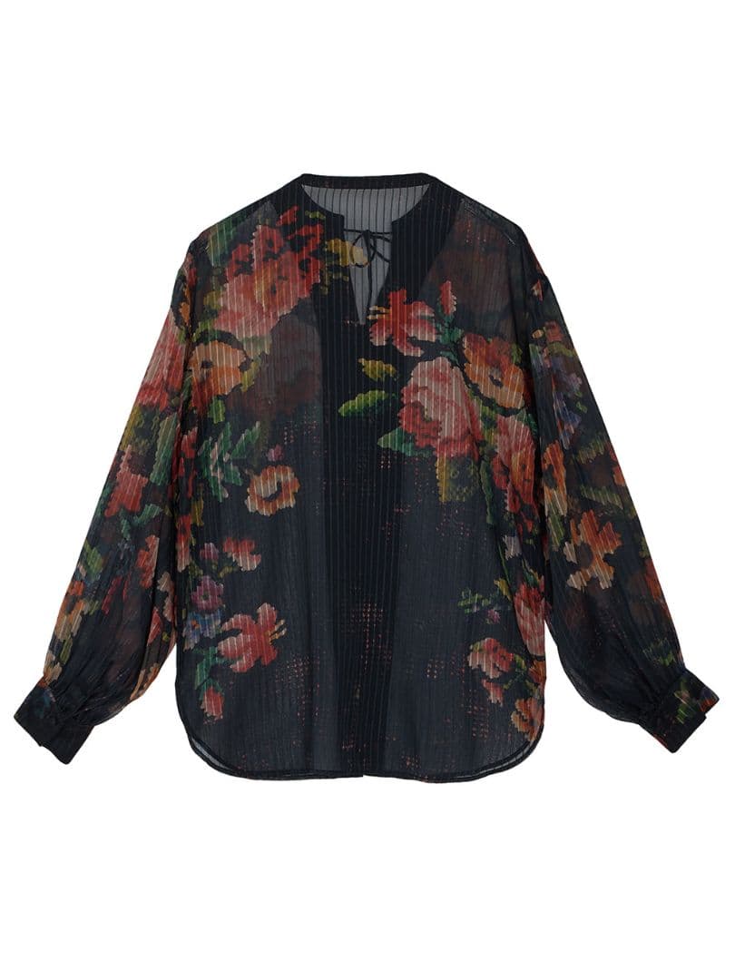 JACQUARD FLOWER PATTERN SHEER BLOUSE - メルカリ