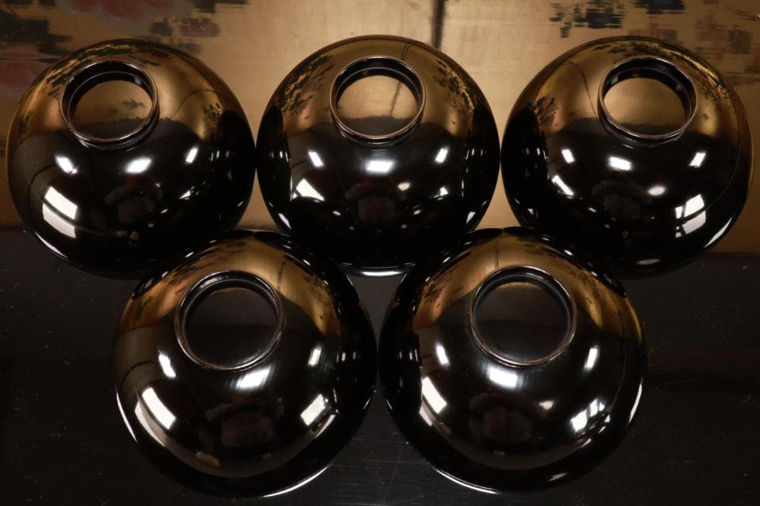 BJ110 時代輪島塗 流水紅葉桜図蒔絵 吸物椀 五客 木製 茶道具 懐石 会席