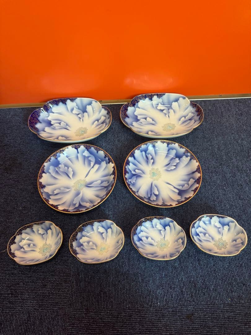 1897深川製磁　牡丹金ミル　楕円中皿2客　丸皿2客　楕円小皿4客　金彩　未使用