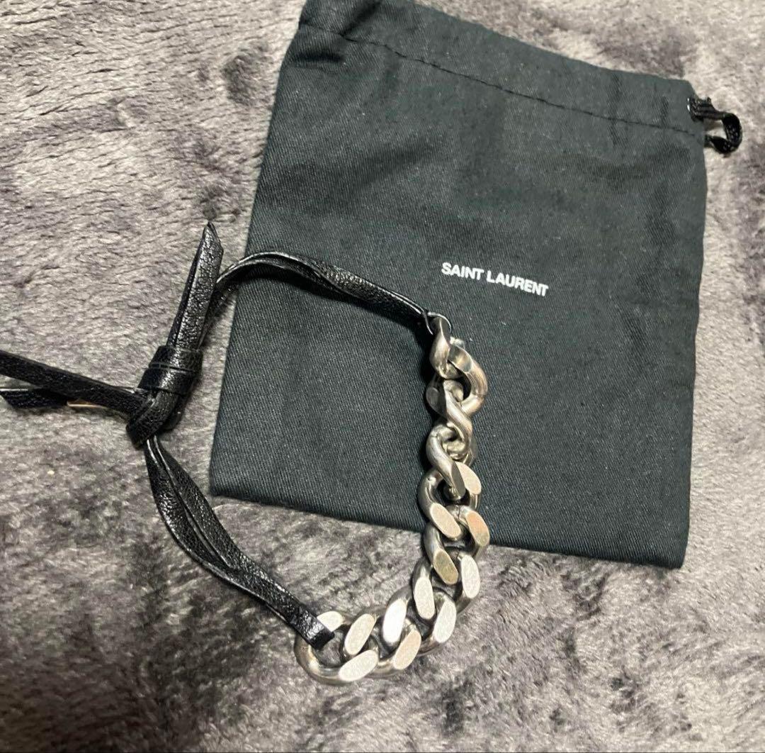YSL サンローラン　ブレスレット　シルバー　レザー