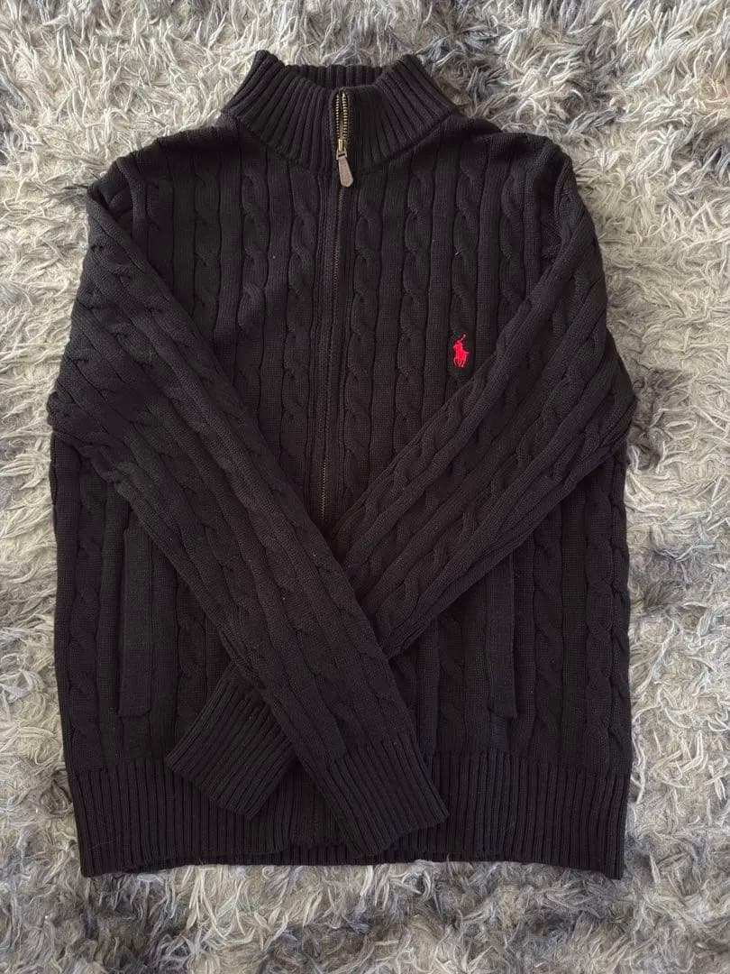 polo ralph lauren ジップ ケーブルニット 黒 s - メルカリ