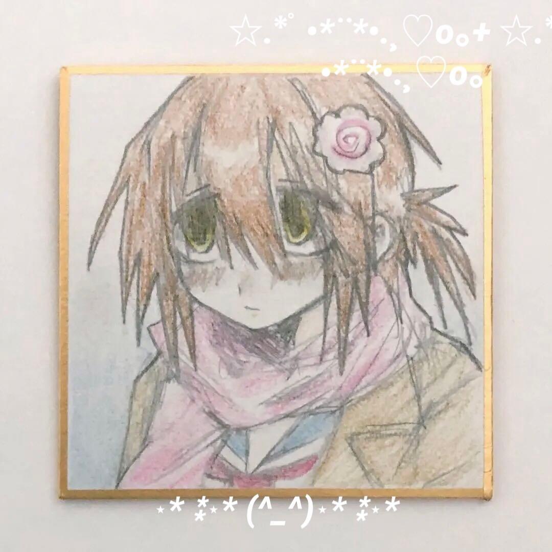 手描きイラスト ミニ色紙 萌え絵 なると巻き セーラー服 - メルカリ